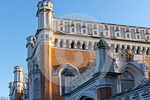 Facade of the palace in the Gothic style. Imperial palace stables.