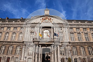 facade of Palais des princes eveques, or palace of the princes bishops, in Liege, Belgium. It\'s a courthouse, a palace of