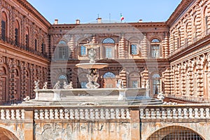 The facade of Palazzo Pitti and the fountain, Florence