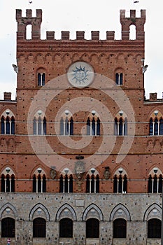 Facade Palazzo Pubblico Town Hall, Siena, Italy, night photo