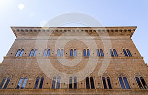 Facade of the Palazzo Strozzi, a significant historical edifice in Florence, Italy