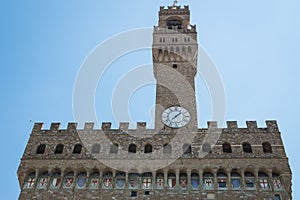 Facade of Palazzo Vecchio, Florence, Italy with no people on a sunny day photo