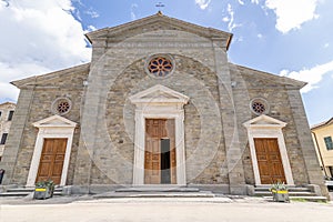 The facade of the Parish Church of Santa Maria Maddalena, Tuoro sul Trasimeno, Perugia, Italy