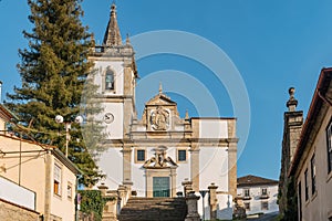The facade of the parish church of Sao Joao Baptista combines the Mannerist and Baroque styles and a prominence of the Baptism of