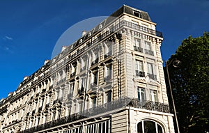 The facade of Parisian building, France.