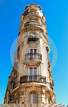 The facade of Parisian building, France.