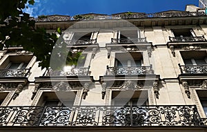 The facade of Parisian building, France.