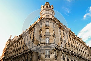 The facade of Parisian building, France.