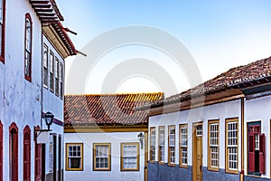 Facade of preserved colonial-style houses