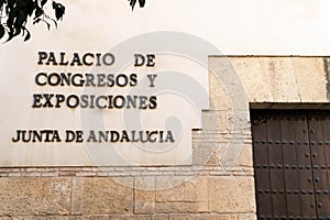 Facade of public building in Cordoba, where it reads in Spanish: \
