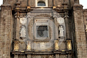 Facade of Puebla Cathedral in Puebla city, Mexico