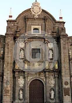 Facade of Puebla Cathedral in Puebla city, Mexico photo