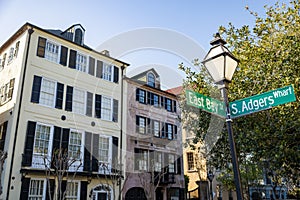 Facade of the Rainbow Row Charleston South Carolina