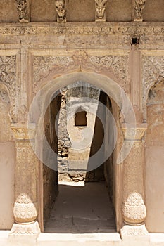 Facade of the Rani mahal ruined palace in Kalinjar Fort, Kalinjar, Uttar Pradesh, India, Asia