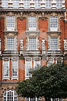 Facade of red brick building in London