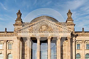 Facade Reichstag building Berlin, meeting place of Germany parliament Bundestag