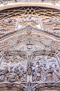 Facade with religious sculptures, Old Cathedral, Salamanca, Spain