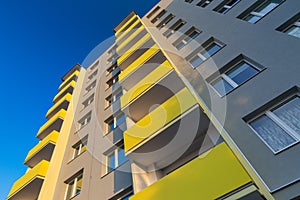 Facade of a renovated apartment block of flats