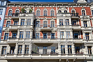 Facade of a renovated old apartment building