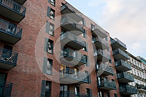 Facade of residential building with balconies