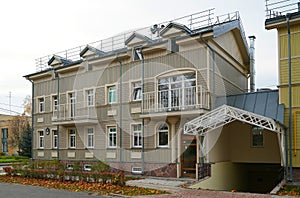 Facade of a residential building on a quiet city street