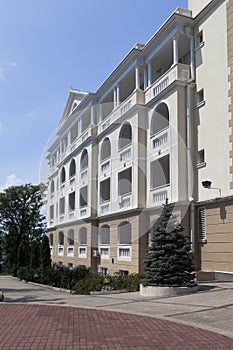 Facade of residential housing in the resort Green Guy