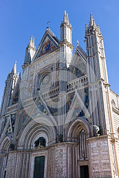 Facade of the Roman Catholic Duomo Cathedral of Orvieto, Italy