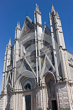 Facade of the Roman Catholic Duomo Cathedral of Orvieto, Italy
