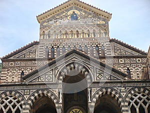 Facade of the romanesque cathedral of Amalfi in Italy.