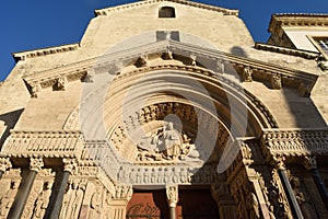 Facade of Romanesque Cathedrale Saint-Trophime