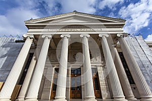 Facade of the Romanian Atheneum in Bucharest, Romania