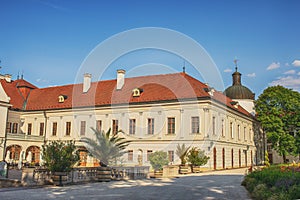 Facade of the Royal Palace of Godollo,Hungary.Summer season.