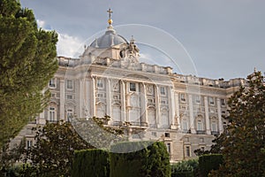 Facade of the royal palace of Madrid and the Sabatini gardens