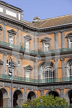 Facade of Royal Palace of Naples situated on Piazza del Plebiscito, Naples, Italy