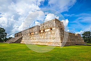 Facade of the governor palace in uxmal, mexico photo