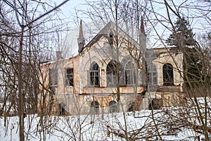 A facade of ruined Khvostov estate in Shatalovka village near Yelets town, Lipetsk region, Russia