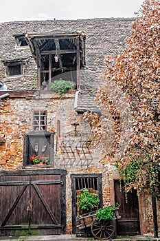 Facade of rustic farmhouse in Alsace