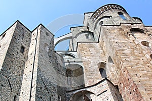 Facade of the Sacra di San Michele, Italy photo