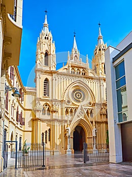 The facade of Sagrado Corazon (Sacred Heart) Church in Malaga, Spain