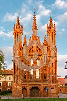 Facade of Saint Anne's church at sundown light in