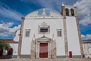 Facade of Saint Mary church with bell tower, Serpa - Alentejo PORTUGAL