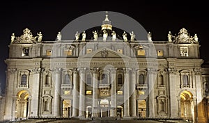 Facade of Saint Peter at night, Rome