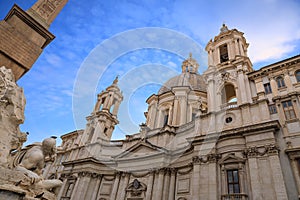 Facade of Sant\'Agnese in Agone, Baroque church in Navona Square at Rome, Italy.