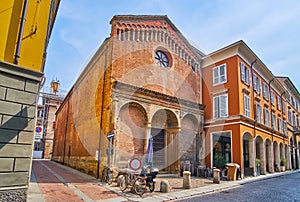 The facade of Sant\'Illario Church, Piacenza, Italy