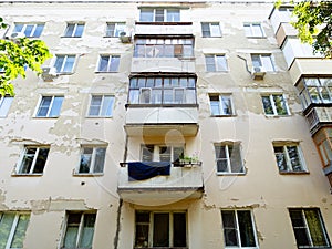 Facade of shabby apartment house in Yoshkar-Ola photo