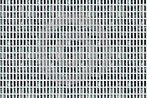 Facade of skyscraper with elongated rectangular windows, abstract colorless image, composite, concept for monotony