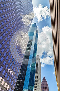 Facade of skyscrapers in downtown Houston