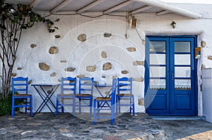 Facade of a small traditional tavern in Ano Koufonisi, Cyclades, Greece photo