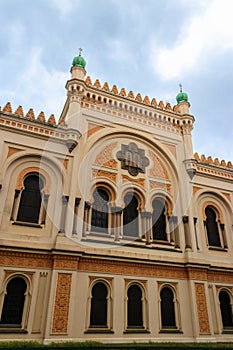 Facade of Spanish Synagogue in Josefov district, Jewish Quarter of Prague, in Czech Republic