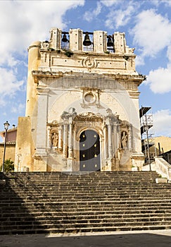 Facade of St. Antonio Abate Church in Cassaro, Province of Syracuse, Sicily.